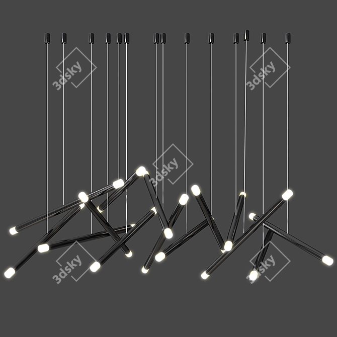 Sleek Glass Metal LED Chandelier 3D model image 2