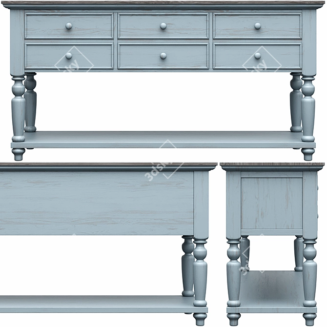 Rustic Blue Farmhouse Console 3D model image 2