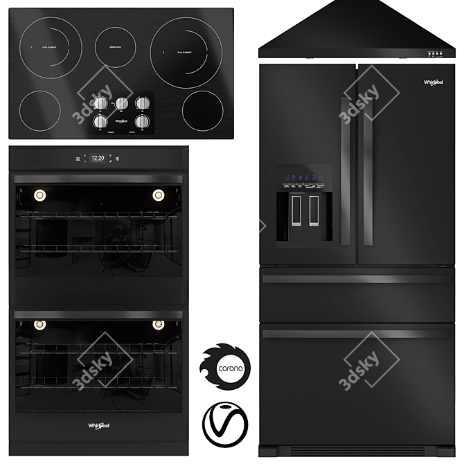 Whirlpool Black Stainless Kitchen Set 3D model image 1