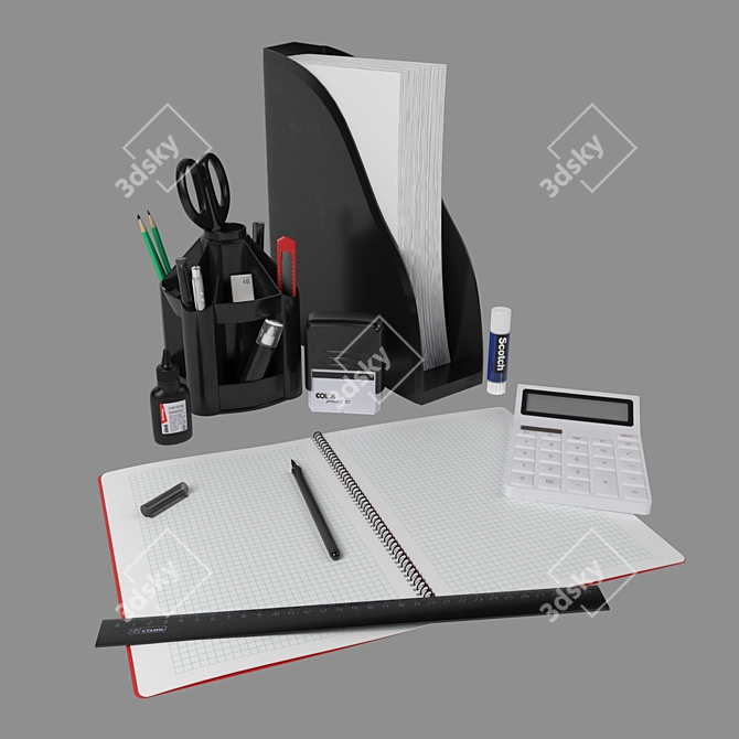 Office Desk Stationery Set 3D model image 1