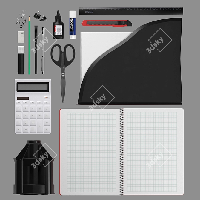 Office Desk Stationery Set 3D model image 2