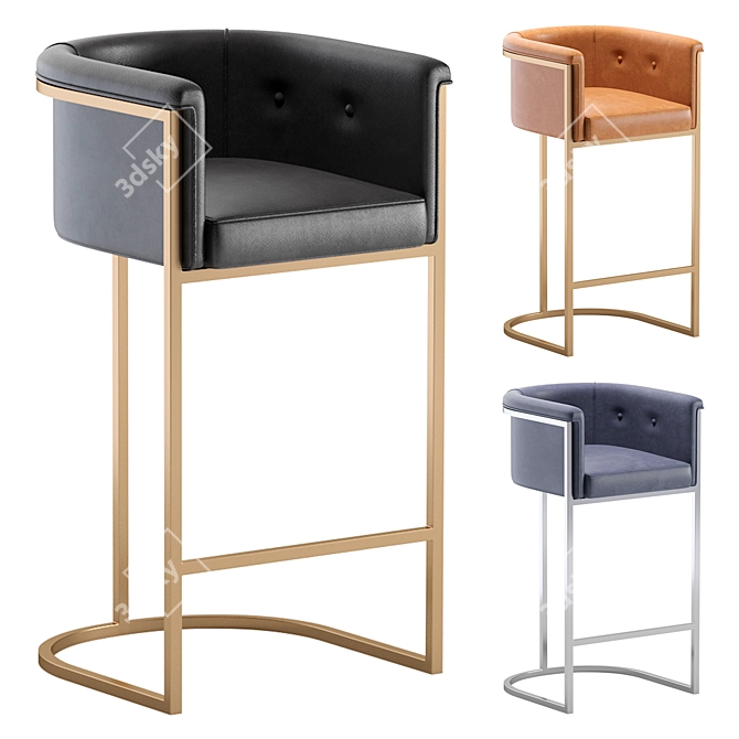 Modern Leather Bar Stool 3 Colors 3D model image 1