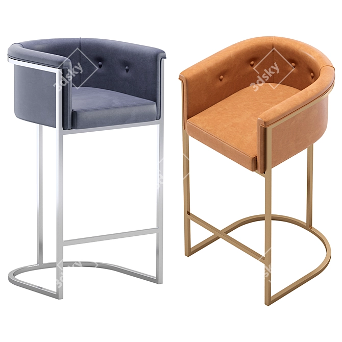 Modern Leather Bar Stool 3 Colors 3D model image 4