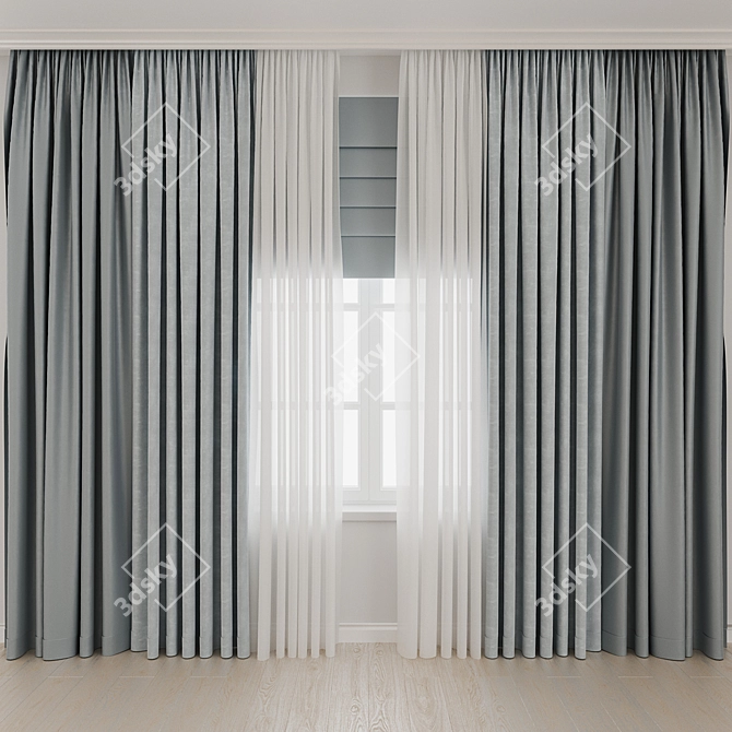 Velvet Satin Curtains Set 3D model image 1