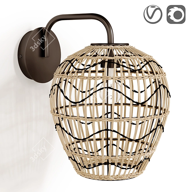 Rattan and Metal Martaban Lamp 3D model image 1