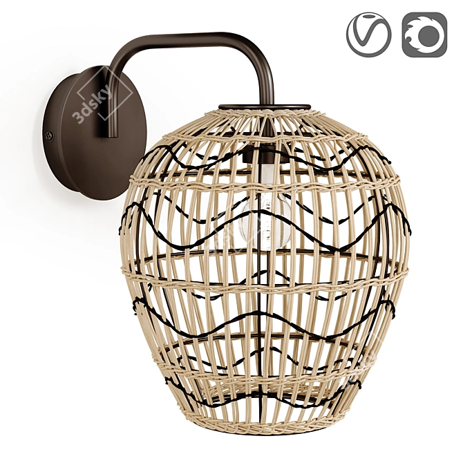 Rattan and Metal Martaban Lamp 3D model image 5