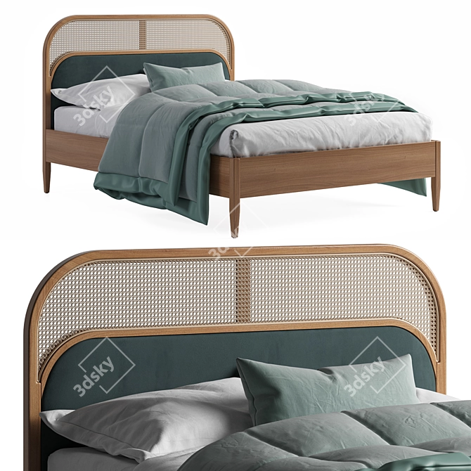 Buisseau Wicker and Velvet Bed 3D model image 1