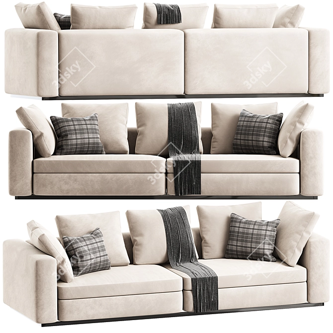Modern 3-Seater Fabric Sofa 3D model image 2