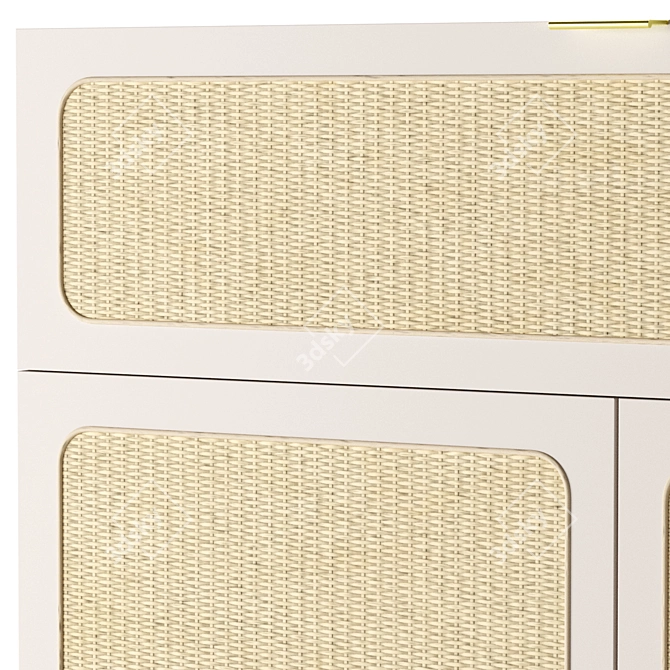 Rattan-Infused Vintage Wooden Sideboard 3D model image 2