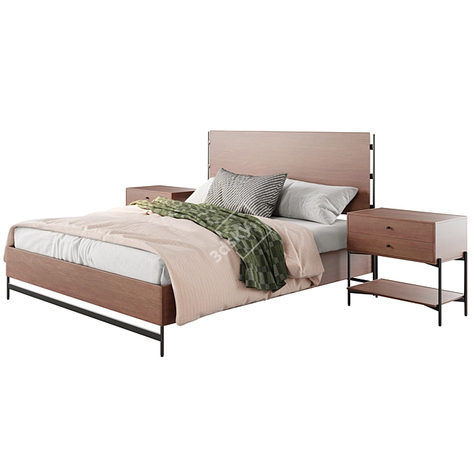 Warren Platform Bed & Nightstand 3D model image 4