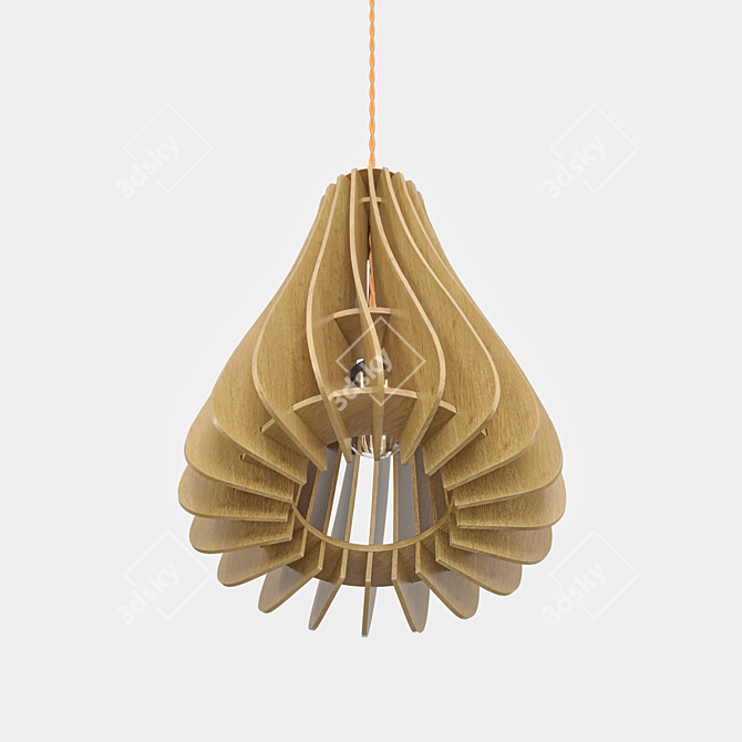 Handcrafted Wooden Pendant Light Fixture 3D model image 2