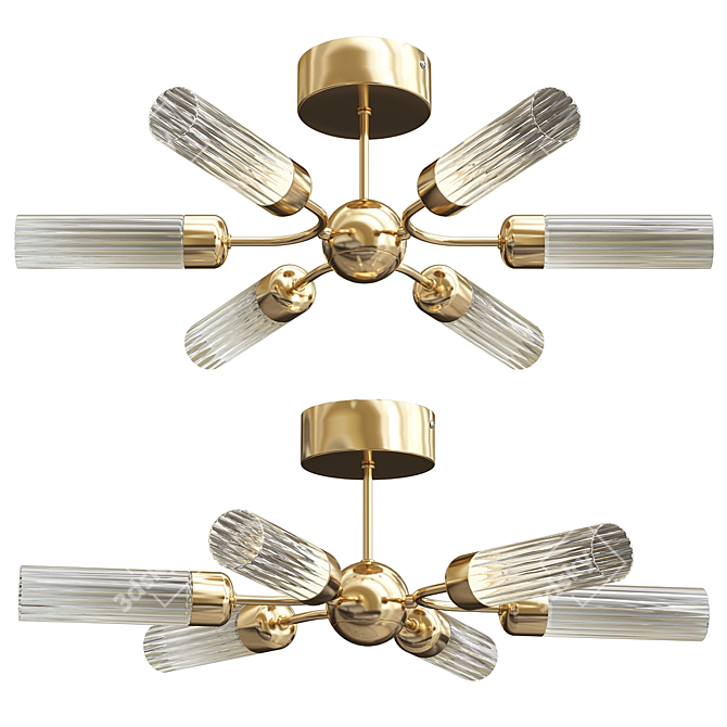 Modern Brushed Brass LED Ceiling Light 3D model image 2