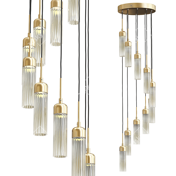Contemporary Brass LED Chandelier 3D model image 2