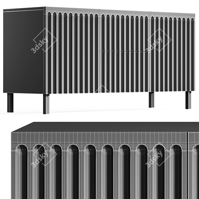 Modern FLUTED TV Stand Buffet 3D model image 4