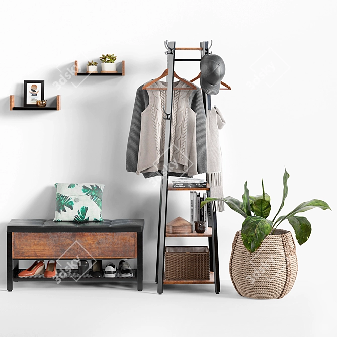 Modern Entryway Set with Coat Rack 3D model image 1