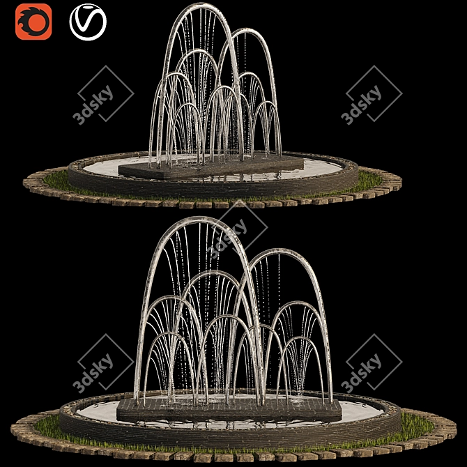 Serene Garden Fountain with Stones 3D model image 1