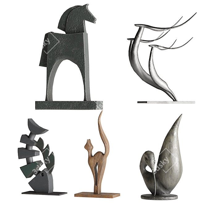 Diverse Abstract Animal Sculptures Set 3D model image 2