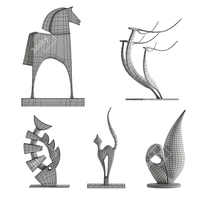 Diverse Abstract Animal Sculptures Set 3D model image 3