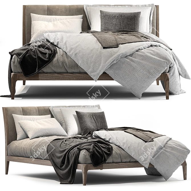 Elegant Italian Leather Bed Set 3D model image 2