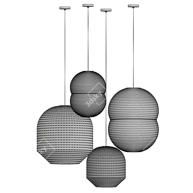 Elegant Hotaru Pendant Lanterns 3D model image 3