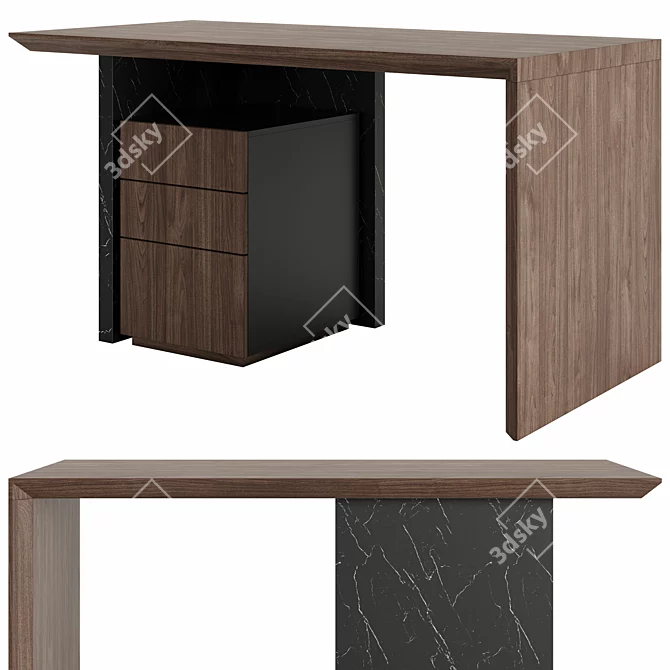 Walnut Marble Base Office Desk 3D model image 2