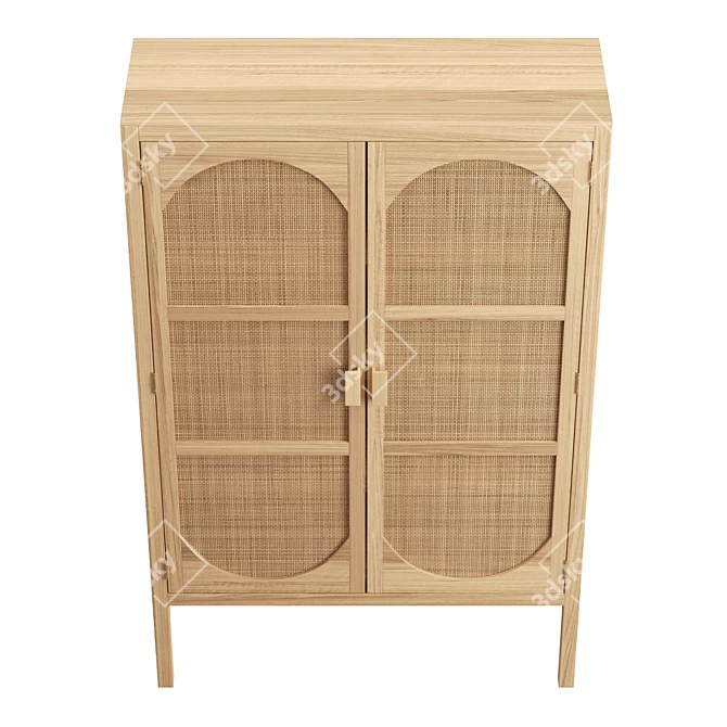 Freya Teak Rattan Wardrobe 3D model image 3
