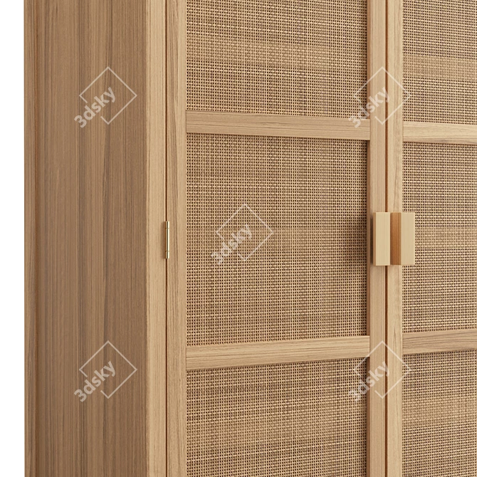 Freya Teak Rattan Wardrobe 3D model image 5