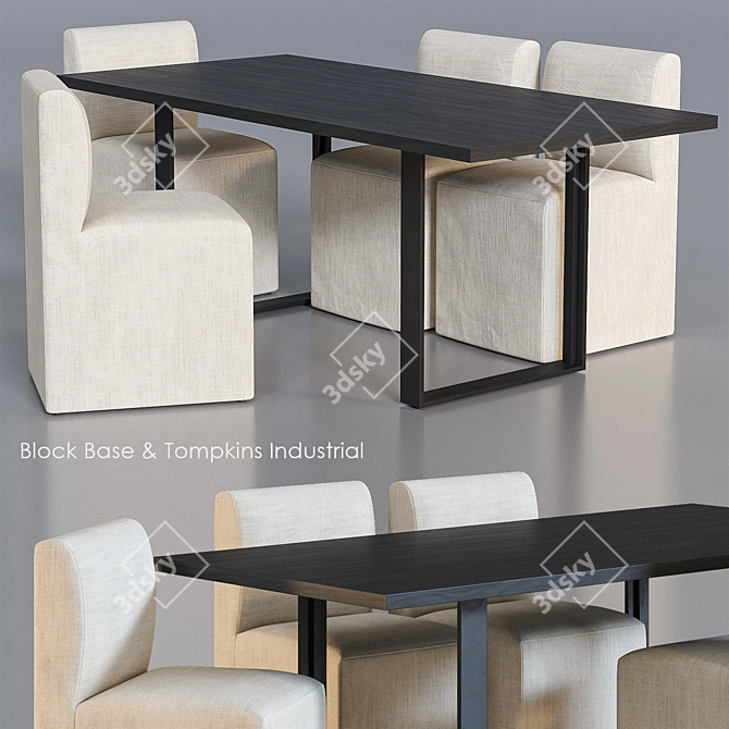 Industrial Dining Set: Tompkins Table & Block Base Chairs 3D model image 1
