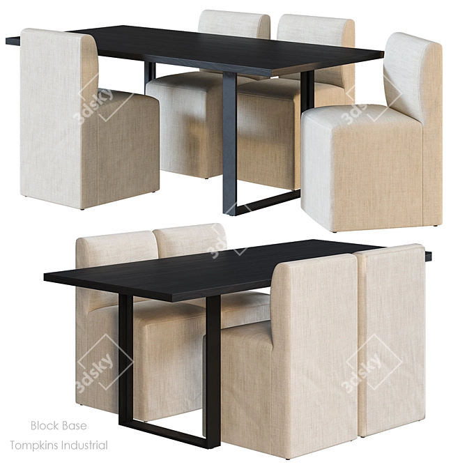 Industrial Dining Set: Tompkins Table & Block Base Chairs 3D model image 3