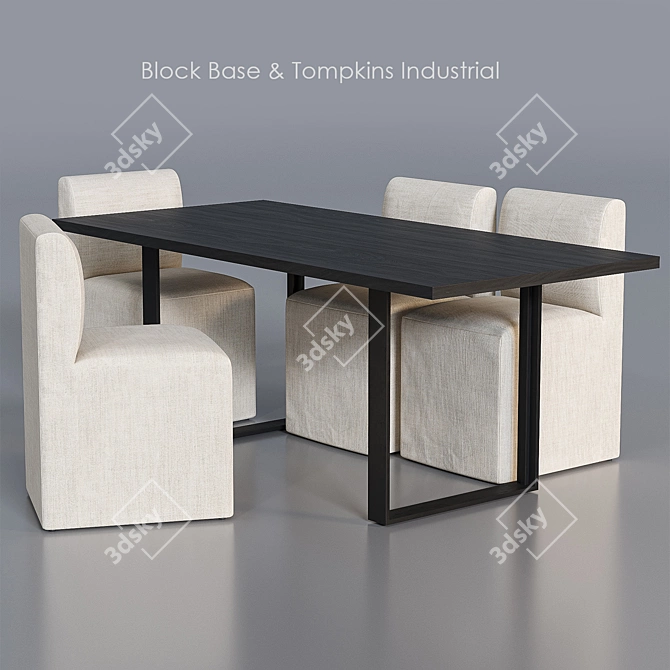 Industrial Dining Set: Tompkins Table & Block Base Chairs 3D model image 5