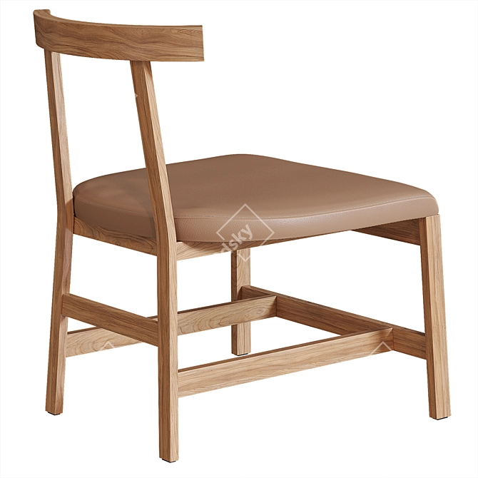 Modern Wood & Leather Dining Chair 3D model image 2