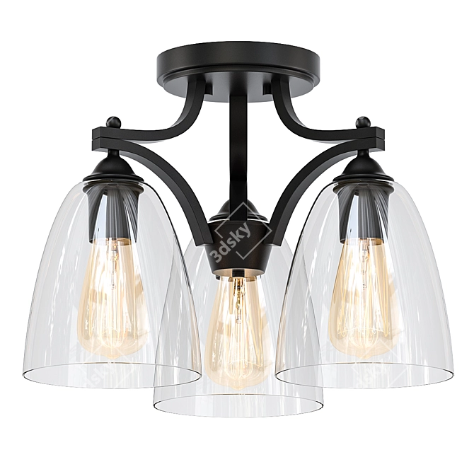 Vintage Glass 3-Light Ceiling Fixture 3D model image 1