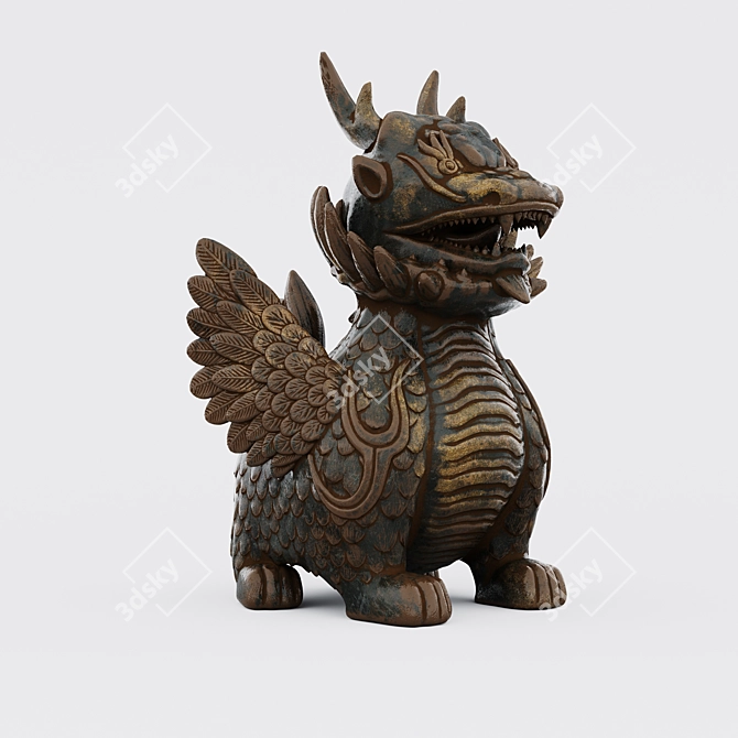 Aged Dragon Figurine  Unique Décor 3D model image 1