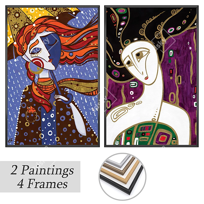 Duo Artwork Set with Frames 3D model image 1