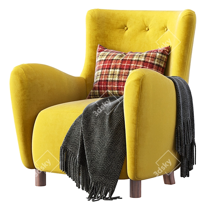 1950s Mohair Velvet Armchair Unique 3D model image 1