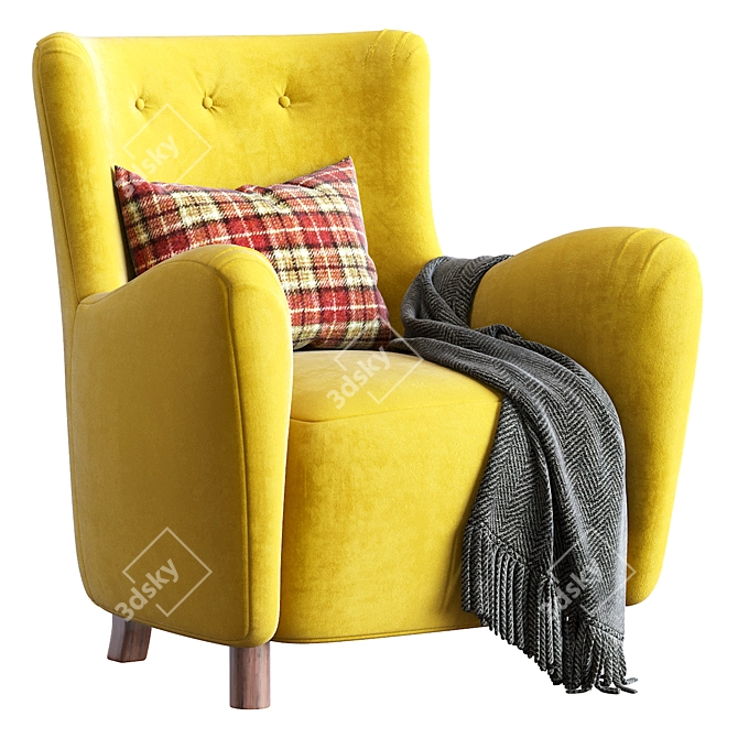 1950s Mohair Velvet Armchair Unique 3D model image 5