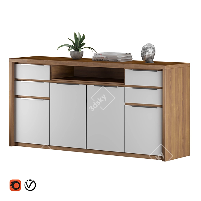 Elegant Buffet Sideboard Decoration Set 3D model image 1