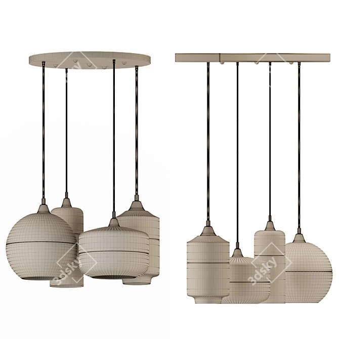 Title: Retro Glass Wood Pendant Lights 3D model image 2