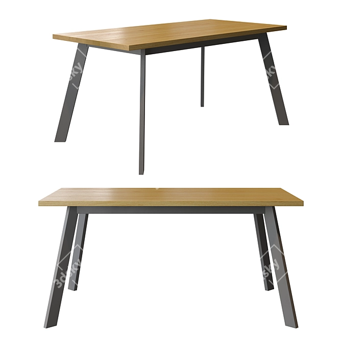 Golden Oak Wood Dining Table 3D model image 1