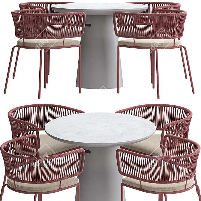 Modern Square Dining Table Set 3D model image 1