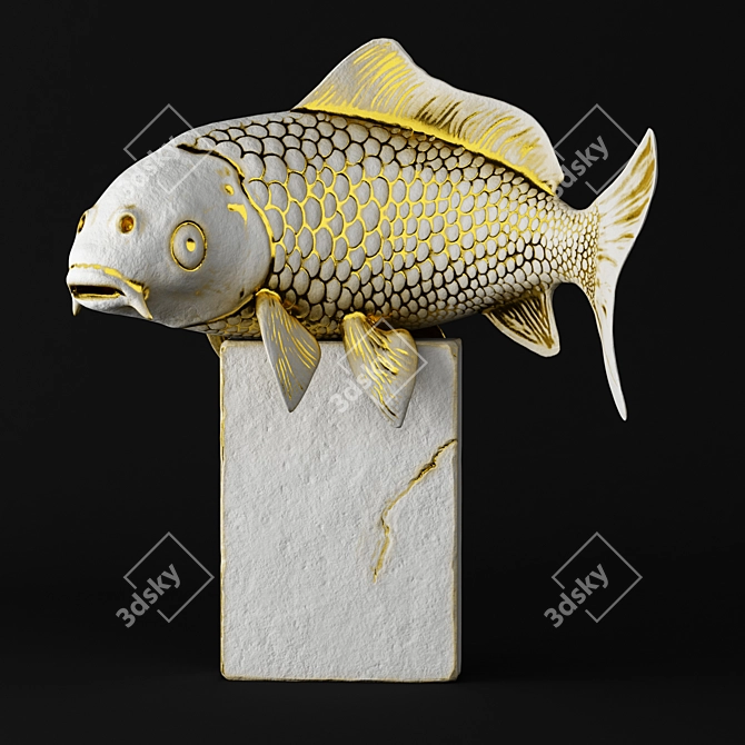 Elegant Koi Fish Sculpture 3D model image 1