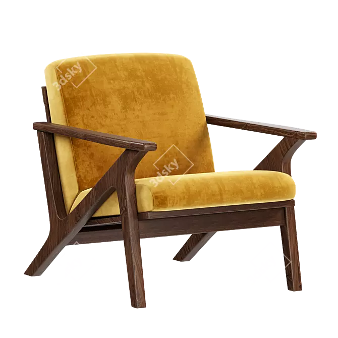 Elegant Zola Lounge Chair: Gold Velvet & Walnut 3D model image 1