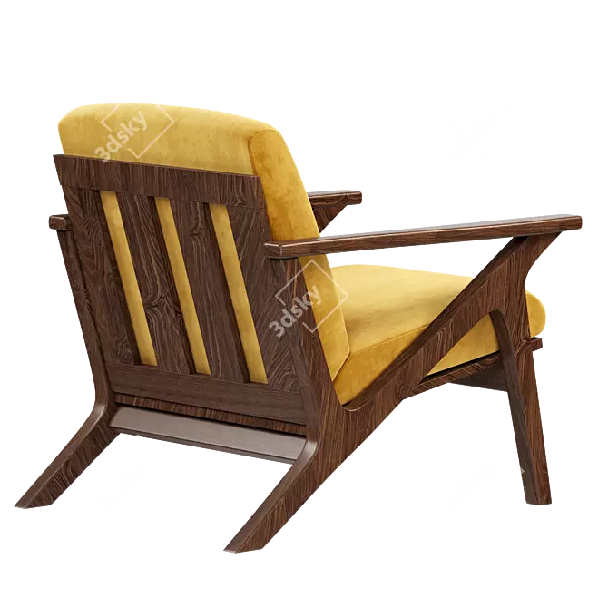 Elegant Zola Lounge Chair: Gold Velvet & Walnut 3D model image 2