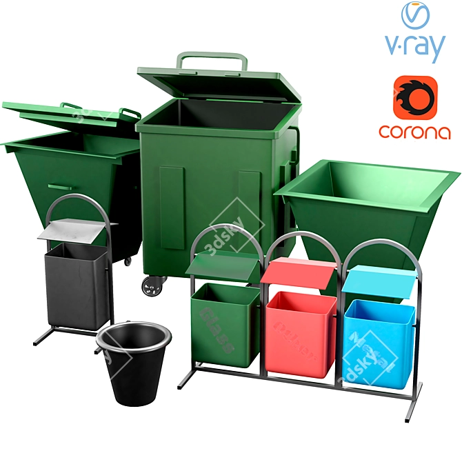 Colorful Trash Bin Set | MGB 1100 Urban Trash Bins 3D model image 1