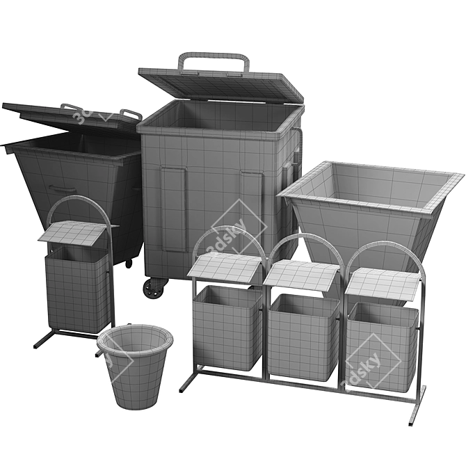 Colorful Trash Bin Set | MGB 1100 Urban Trash Bins 3D model image 6