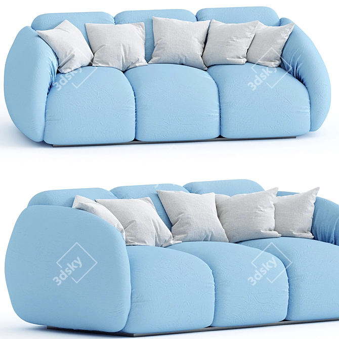 Cozy Light Blue Puffer Sofa 3D model image 1