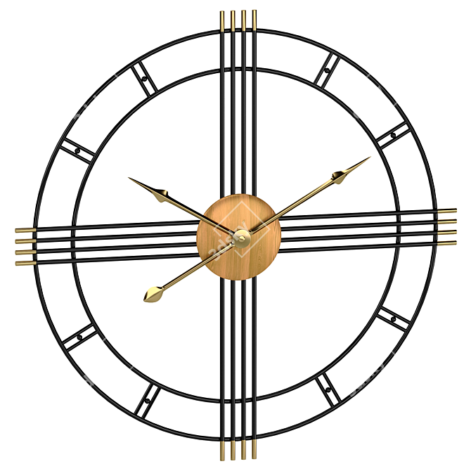 Sleek Black Metal Wall Clock 3D model image 2