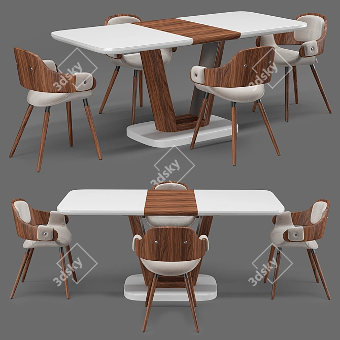 Retro-inspired Chair & Table Set 3D model image 1