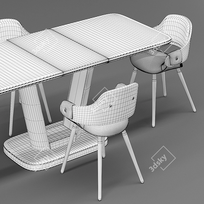 Retro-inspired Chair & Table Set 3D model image 7