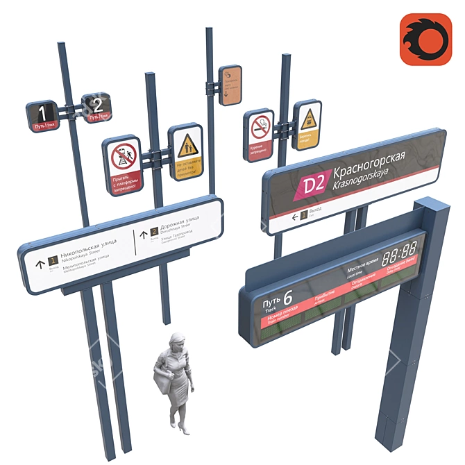 MCDE Platform Info Pole Set 3D model image 1